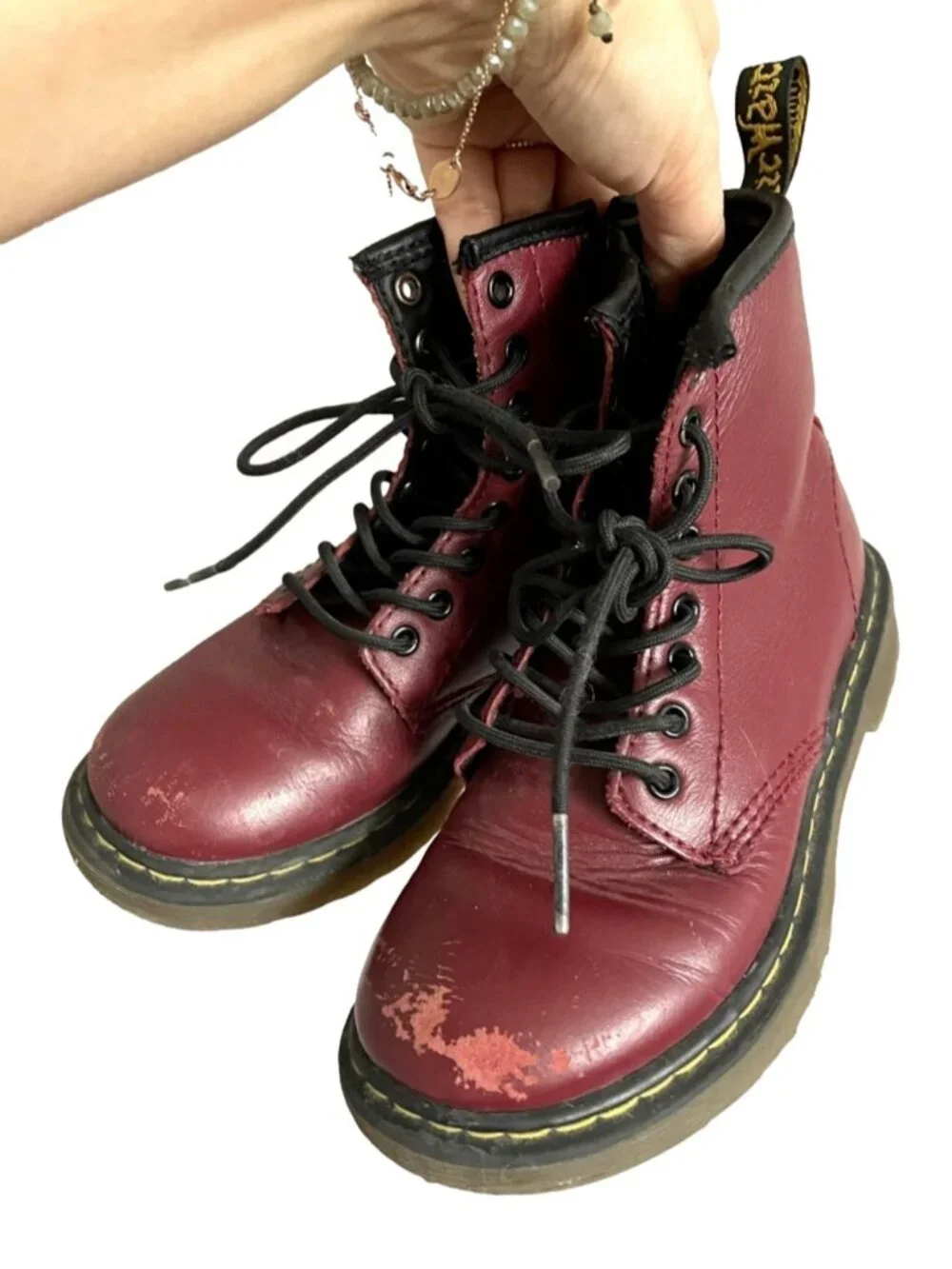 Dr Martens Cherry Red Leather Delaney 1460 Boots - 12, side zip!!!
